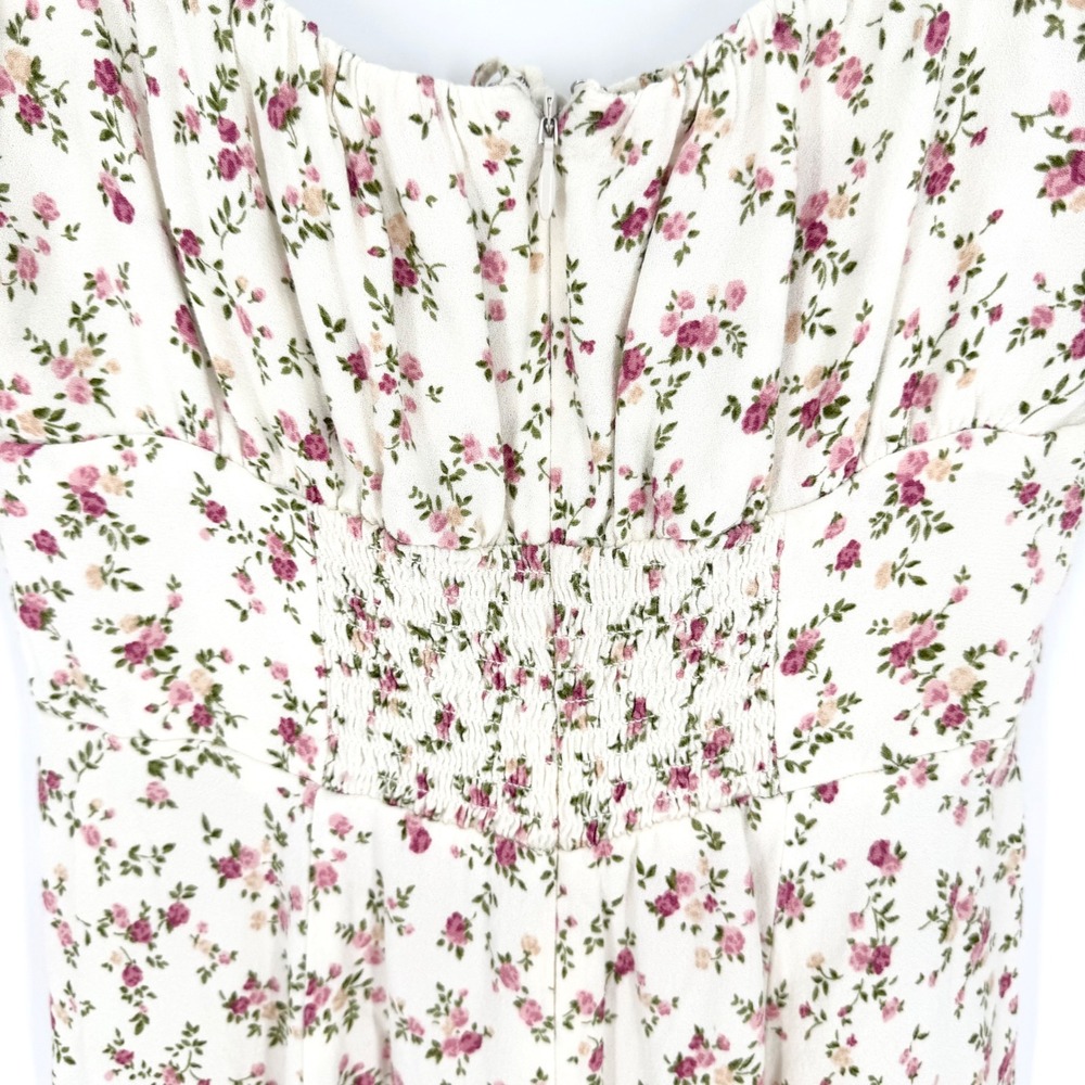 Reformation Corbin Milkmaid Puff Sleeve Floral Dress Cream & Pink Sz 6 Coquette - Picture 12 of 15